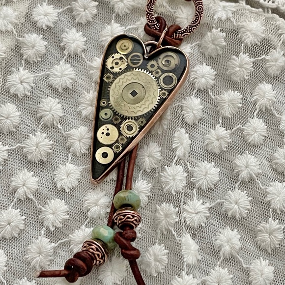ARTISAN Necklace - “Heart Strings” Leather Slide with Pendant - Picture 4 of 11